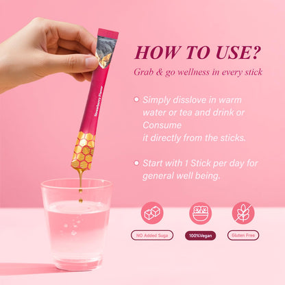 Shilajit Honey Sticks for Women - Hormone Balance & Natural Energy Booster 30 Servings