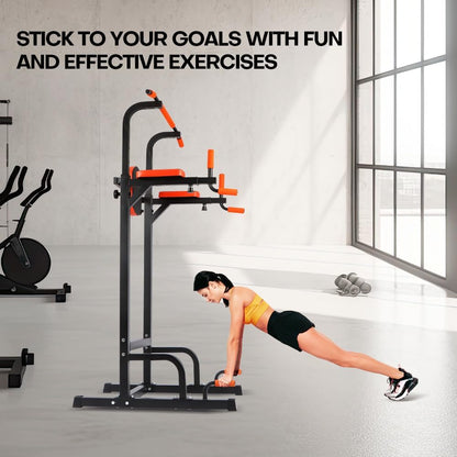 Adjustable Power Tower Dip Station, Heavy Duty Freestanding Pull Up Bar Station for Home Gym