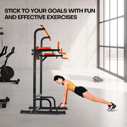 Adjustable Power Tower Dip Station, Heavy Duty Freestanding Pull Up Bar Station for Home Gym