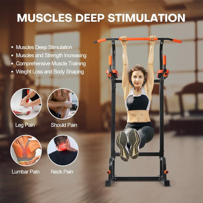 Adjustable Power Tower Dip Station, Heavy Duty Freestanding Pull Up Bar Station for Home Gym