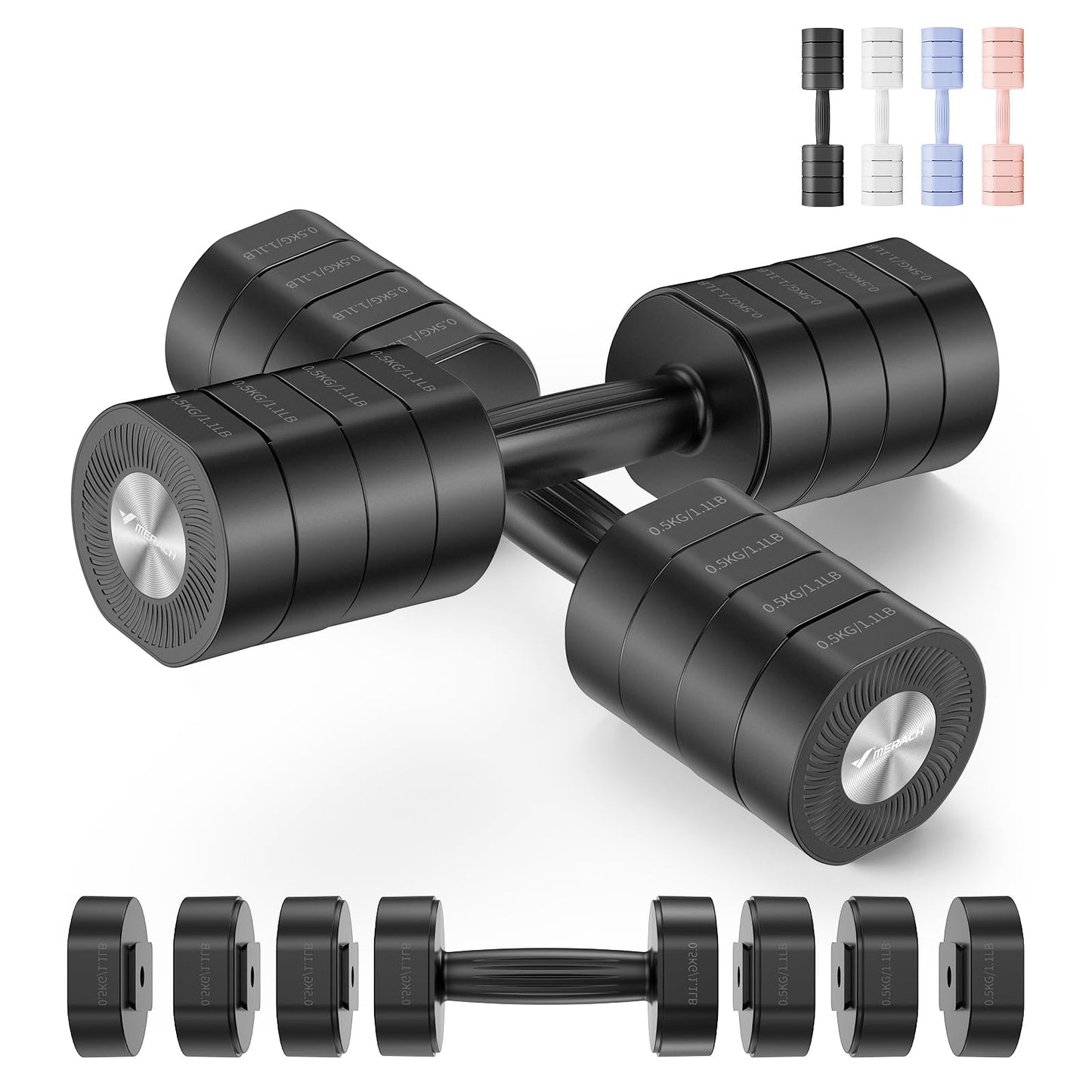 Adjustable Dumbbell Set of 2, 4 in 1 Hand Weights for Men/Women at Home