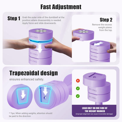 Adjustable Dumbbell Set of 2, 4 in 1 Hand Weights for Men/Women at Home
