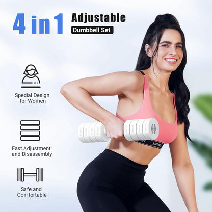 Adjustable Dumbbell Set of 2, 4 in 1 Hand Weights for Men/Women at Home