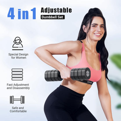 Adjustable Dumbbell Set of 2, 4 in 1 Hand Weights for Men/Women at Home