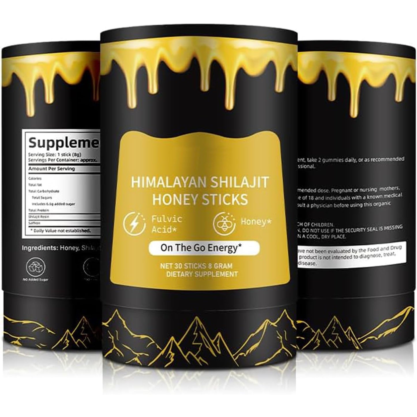 Shilajit Honey Sticks for Men, 100% Pure with Acid Fulvic, Essential Minerals, Boost Energy and Immunity, 30 Individually Packaged.