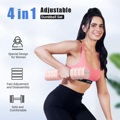 Adjustable Dumbbell Set of 2, 4 in 1 Hand Weights for Men/Women at Home