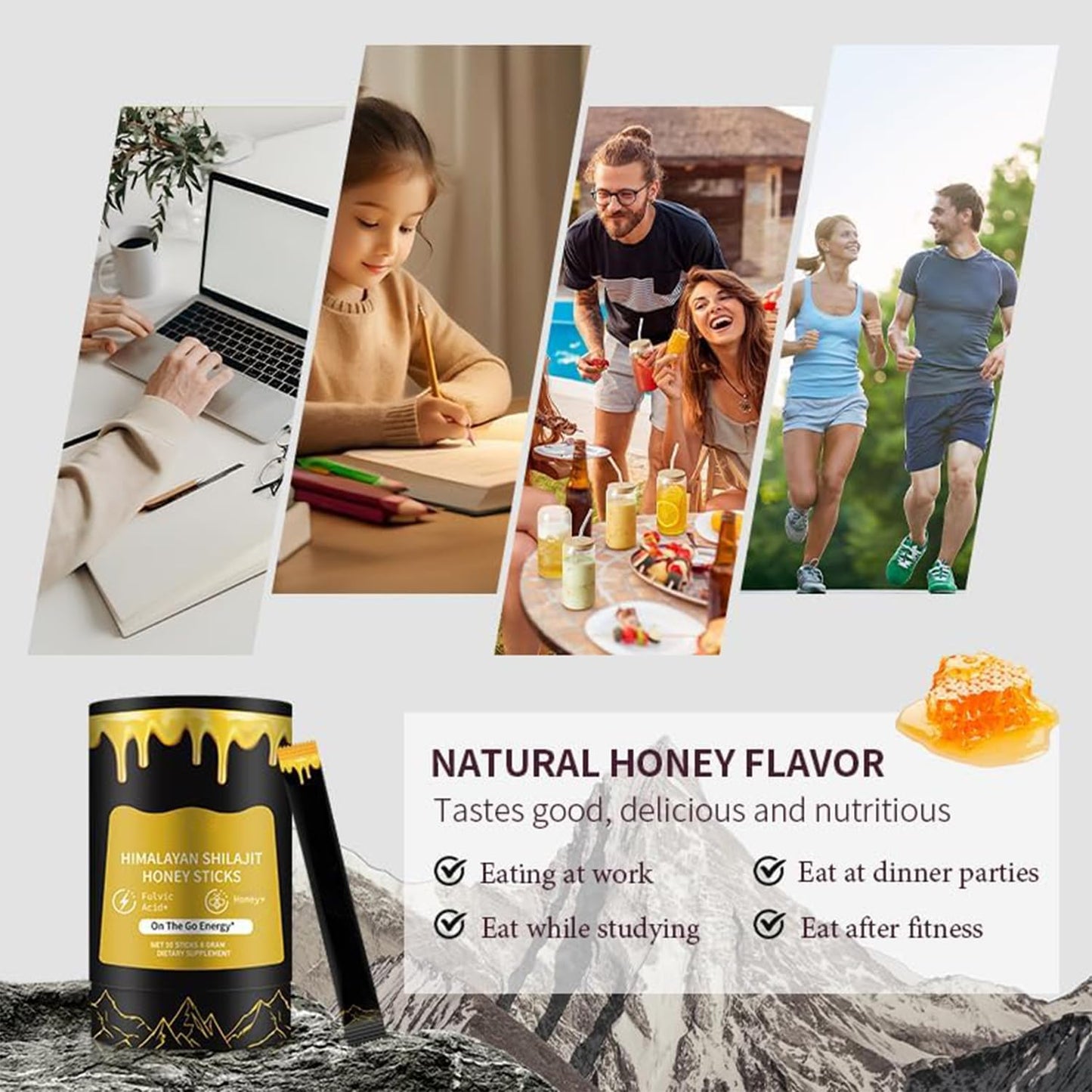 Shilajit Honey Sticks for Men, 100% Pure with Acid Fulvic, Essential Minerals, Boost Energy and Immunity, 30 Individually Packaged.