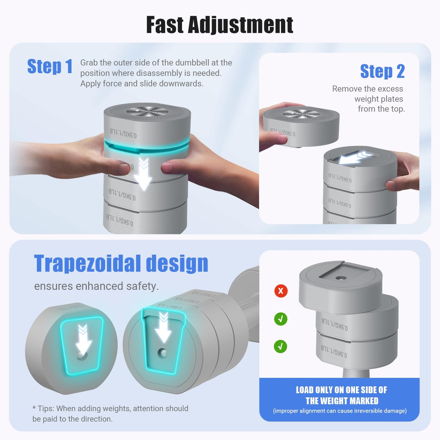 Adjustable Dumbbell Set of 2, 4 in 1 Hand Weights for Men/Women at Home