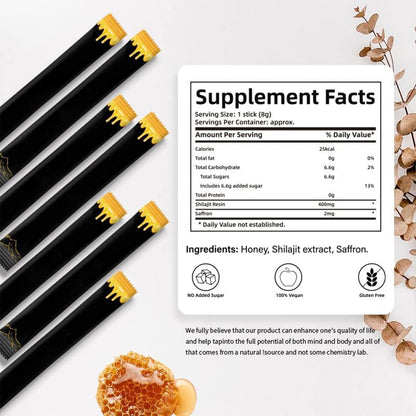 Shilajit Honey Sticks for Men, 100% Pure with Acid Fulvic, Essential Minerals, Boost Energy and Immunity, 30 Individually Packaged.