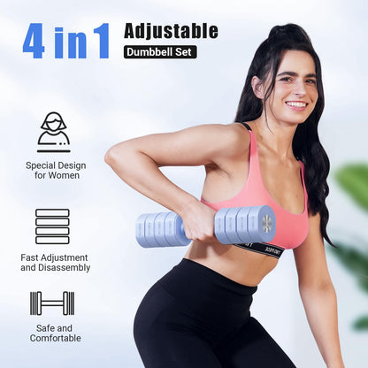 Adjustable Dumbbell Set of 2, 4 in 1 Hand Weights for Men/Women at Home