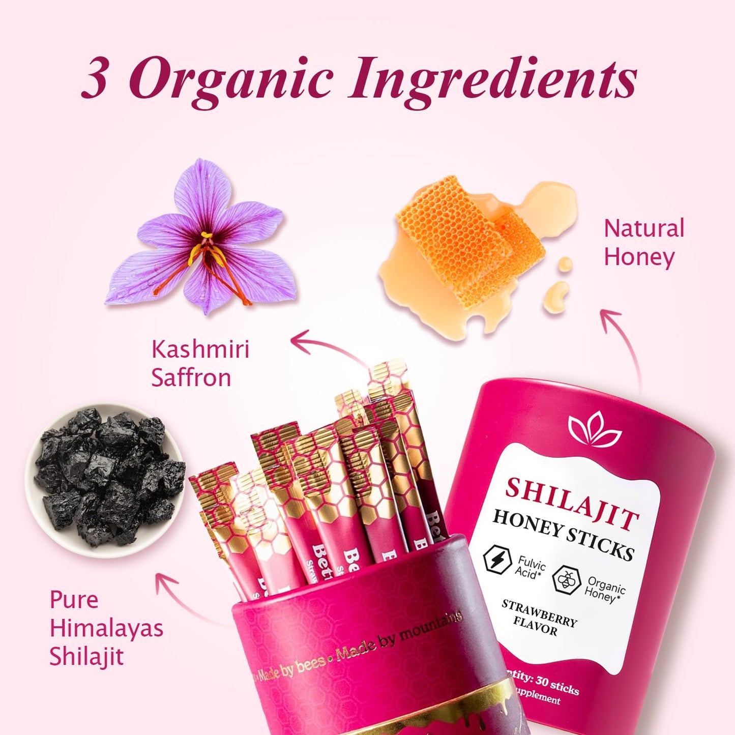 Shilajit Honey Sticks for Women - Hormone Balance & Natural Energy Booster 30 Servings