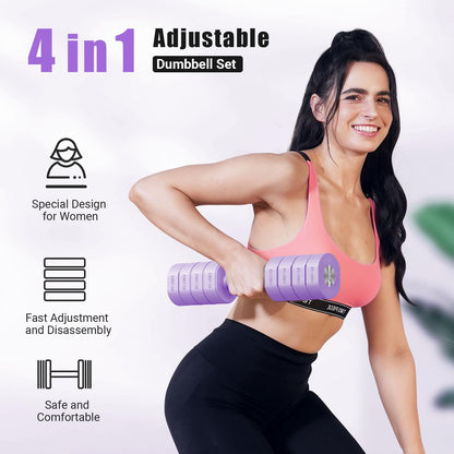 Adjustable Dumbbell Set of 2, 4 in 1 Hand Weights for Men/Women at Home