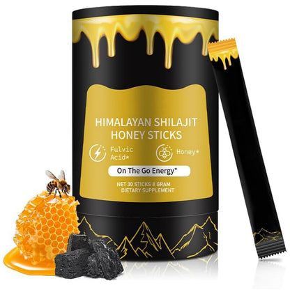 Shilajit Honey Sticks for Men, 100% Pure with Acid Fulvic, Essential Minerals, Boost Energy and Immunity, 30 Individually Packaged.