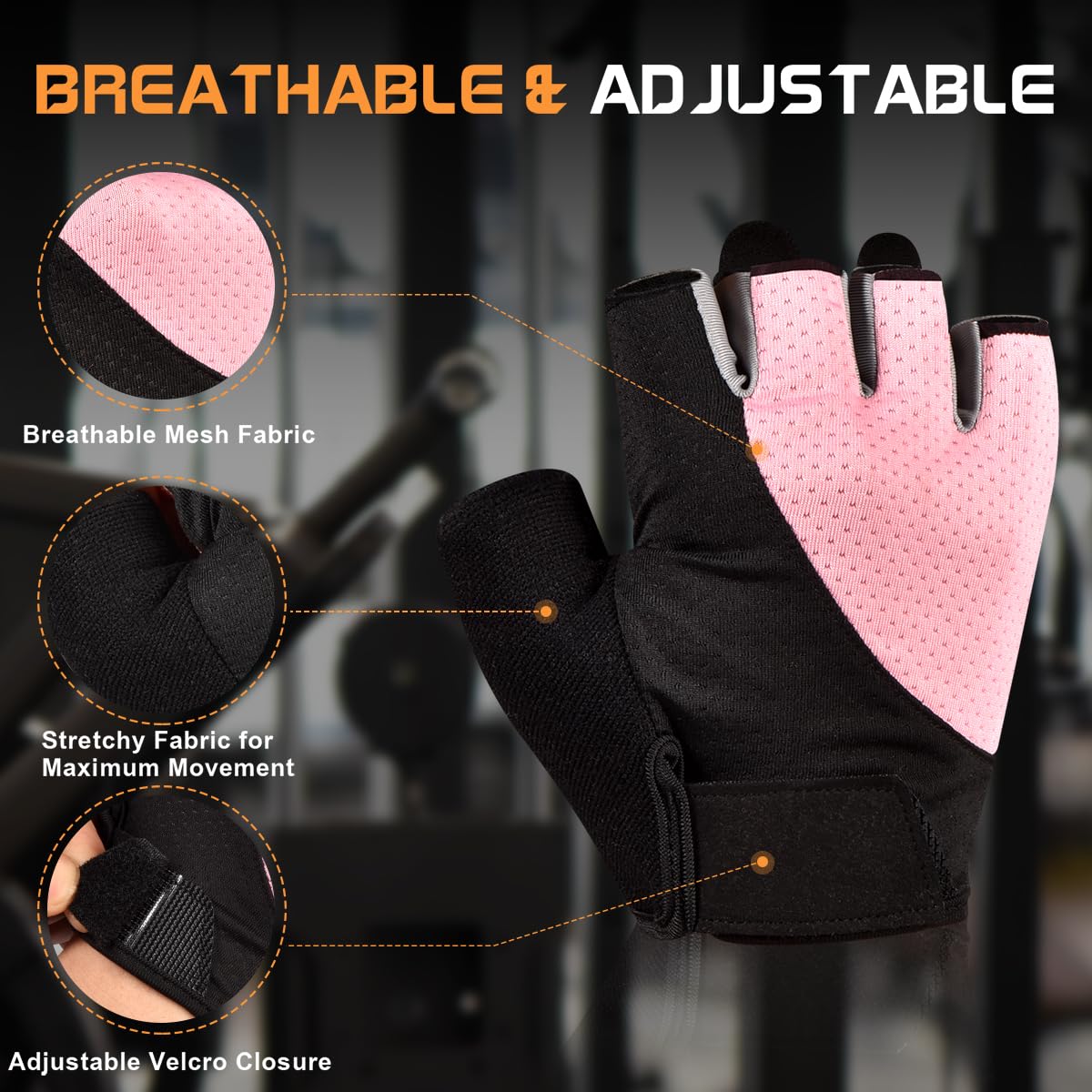 Gym Gloves, Workout Gloves, Fingerless Gloves for Weightlifting