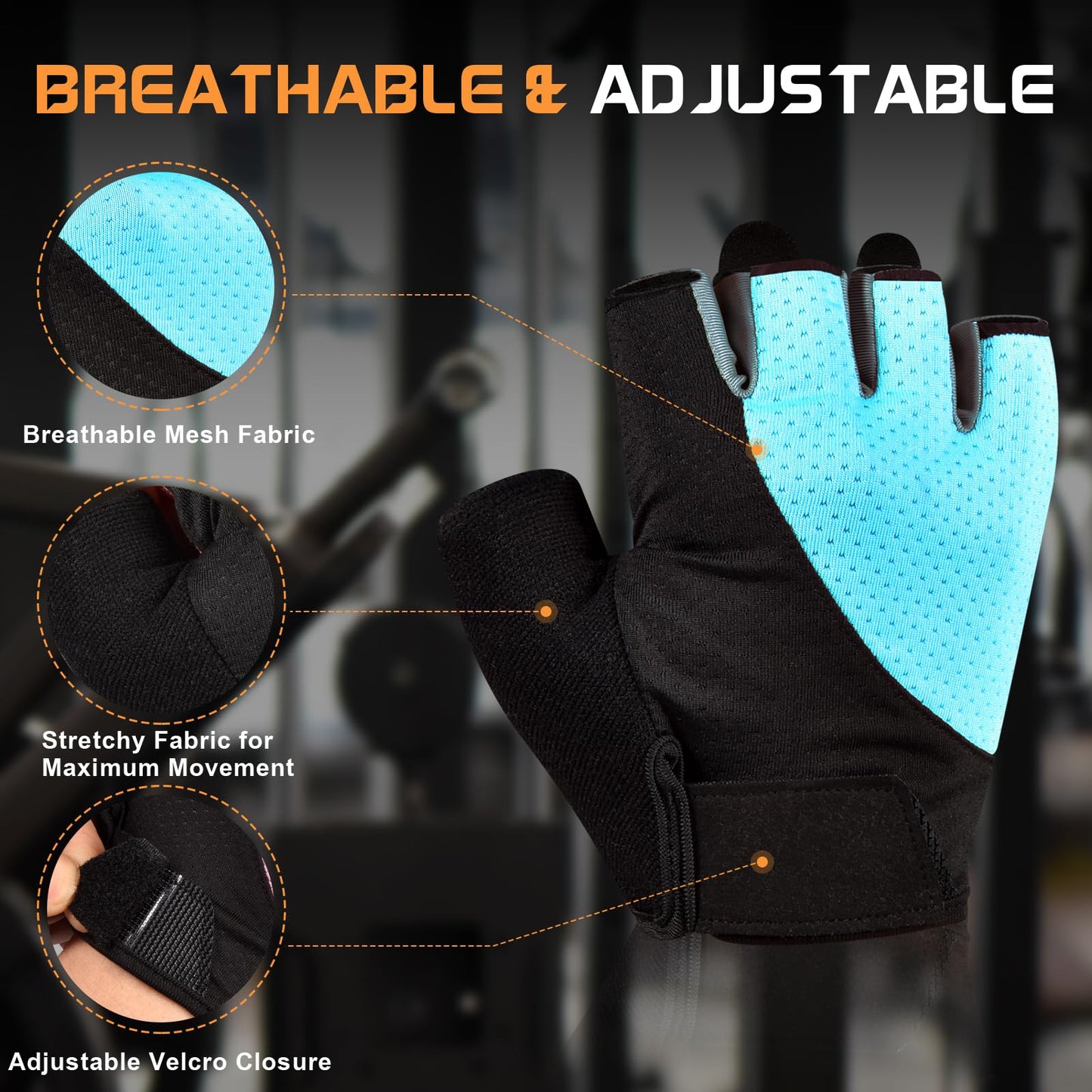 Gym Gloves, Workout Gloves, Fingerless Gloves for Weightlifting