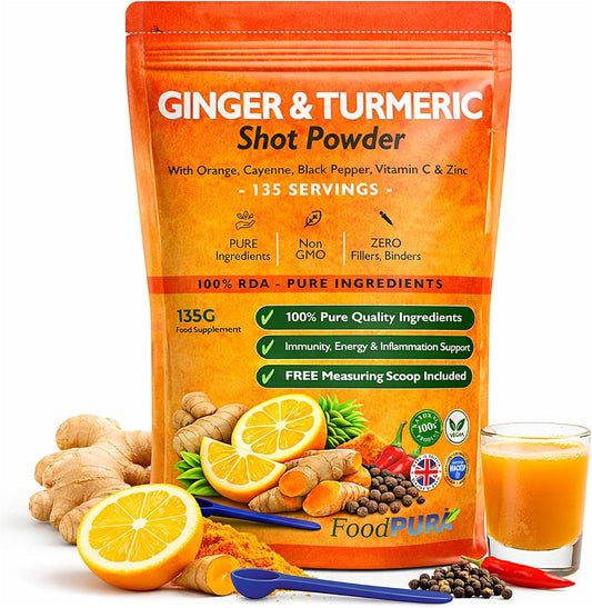 Ginger & Turmeric Shot Drink Powder 135 Servings 135g with Orange Cayenne Black Pepper